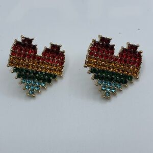 Gold-Tone Multicolor Pave Heart Button Earrings